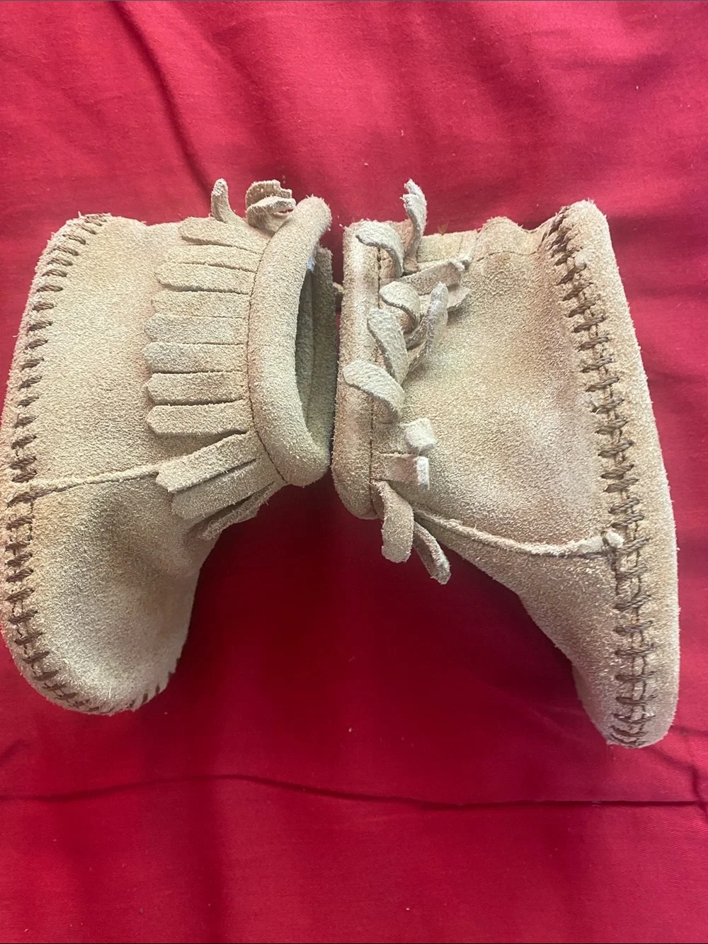 Fringe Suede Baby Moccasin Booties in Tan Size 3